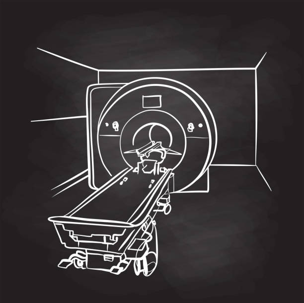 кт сканер эскиз доска - cat scan machine stock illustrations