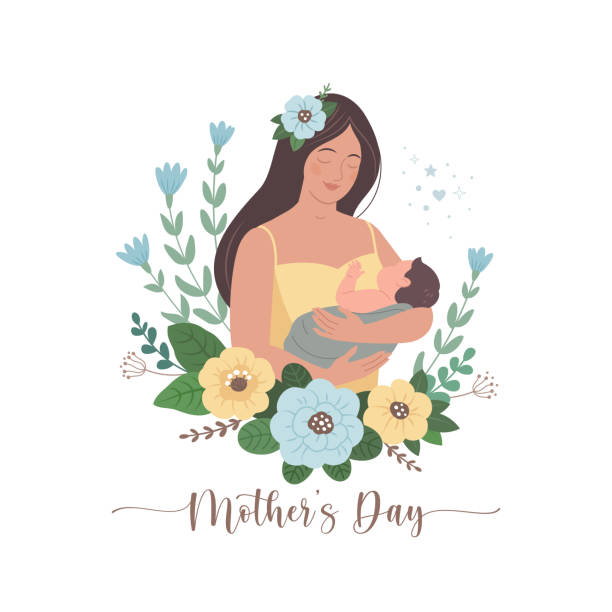 kartka z życzeniami na dzień matki. - family portrait asian ethnicity mother stock illustrations