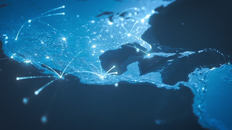 Global Connection Lines - Flying Over Expanding Network, Blue - Global Business, Network Security, Spreading Pandemic