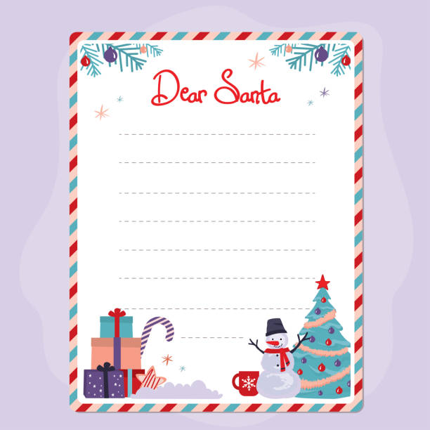 illustrazioni stock, clip art, cartoni animati e icone di tendenza di lettera di natale a babbo natale. modello di messaggio di natale per babbo natale. layout cara lettera babbo natale. biglietto d'auguri di capodanno - greeting card christmas envelope mail