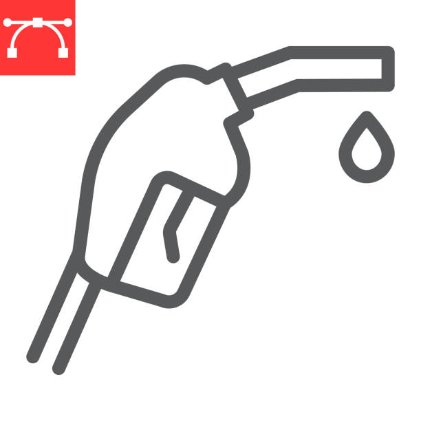 Gasoline pump nozzle line icon, diesel and gas station, fuel pump nozzle vector icon, vector graphics, editable stroke outline sign, eps 10. Gasoline pump nozzle line icon, diesel and gas station, fuel pump nozzle vector icon, vector graphics, editable stroke outline sign, eps 10 benzine stock illustrations