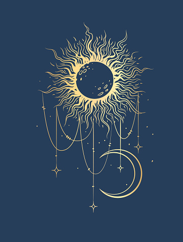 Antique Style Sun And Crescent Moon Boho Chic Tattoo Design Vector  Illustration Stock Illustration - Download Image Now - iStock