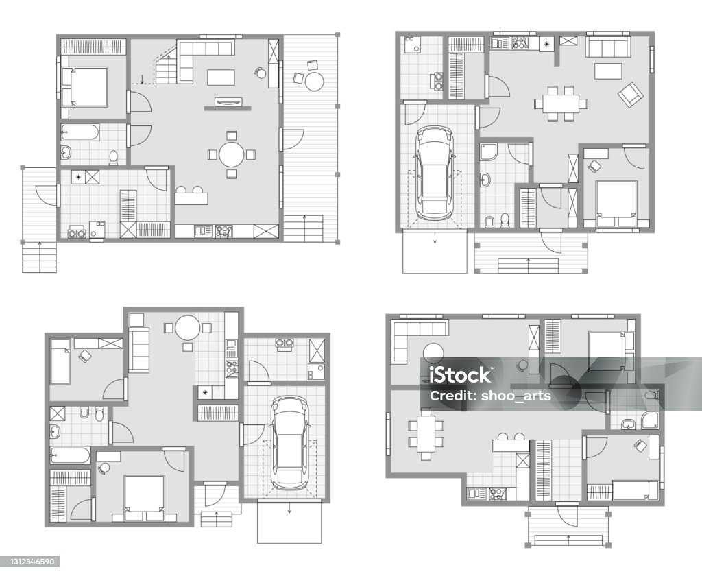 Templete House House Layout Blueprint Vector Apartment Design Project Stock ...