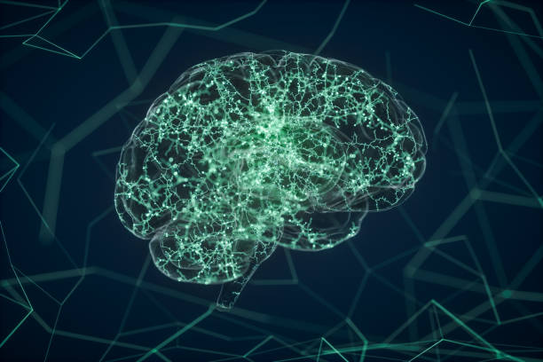 Machine Learning , Artificial Intelligence And Deep Learning Concept Futuristic human brain with connections. neurotransmitter stock pictures, royalty-free photos & images