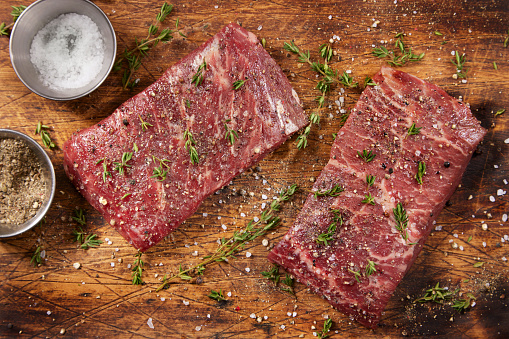 Seasoning Raw Flat Iron Steaks