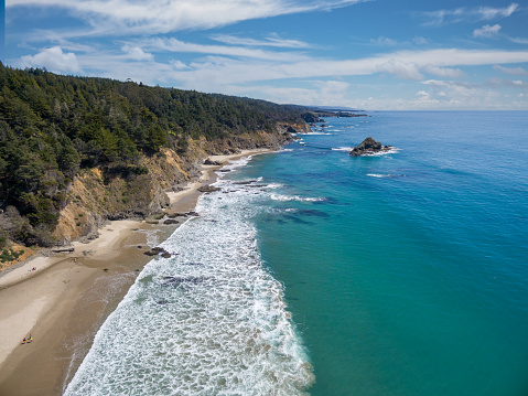 Drone aerial of coast in Northern California Gualala Mendocino