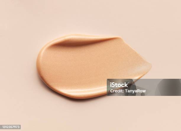 Smudged Makeup Gradient Texture Palette Creamy Matte Beige Concealer Foundation Cc Or Bbcream Powder On White Isolated Background Stock Photo - Download Image Now