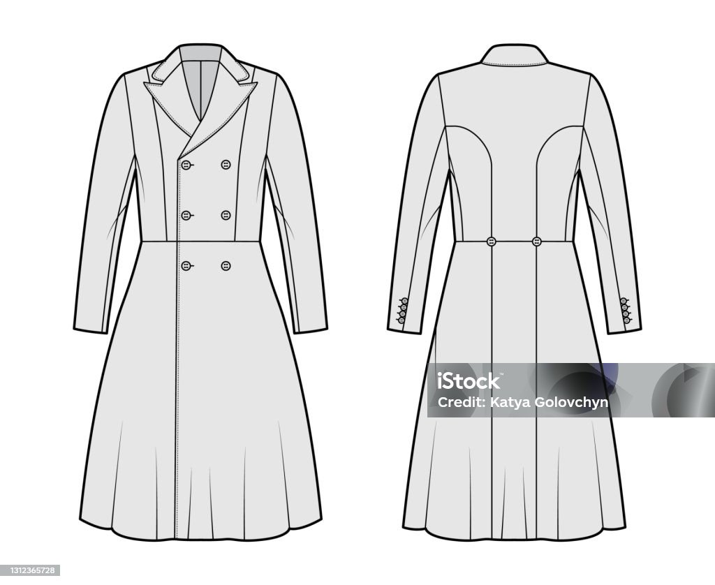Redingote Coat Technical Fashion Illustration With Double Breasted ...