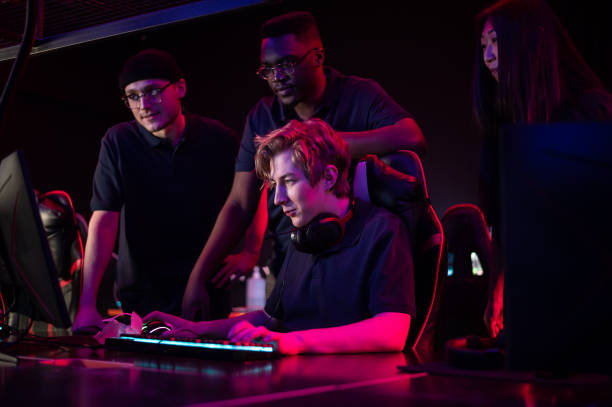 istock Cyber gamers broadcast live from their training ground, communicate with their fans live 1312367142