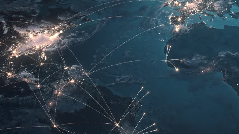 Global Connection Lines - Expanding Network, Night - Global Business, Network Security, Spreading Pandemic