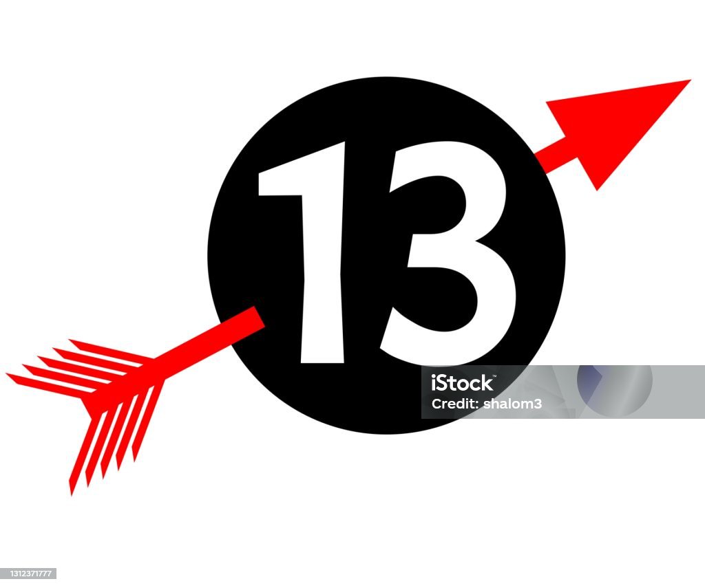 Number 13 Round Emblem With Digit Thirteen White Number 13 In Black Circle Pierced By ...