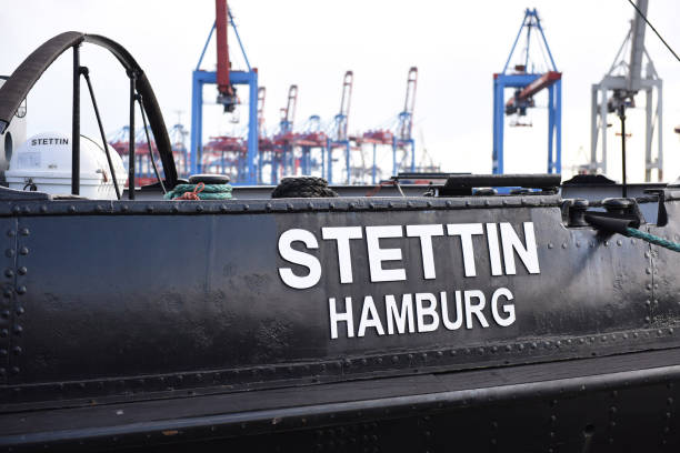 Impressions of Hamburg, Germany The steam icebreaker "Stettin" in the historic port Övelgönne in Hamburg, Germany, europe övelgönne stock pictures, royalty-free photos & images