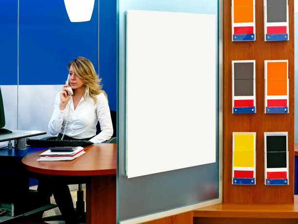 Businesswoman inside of a branch bank