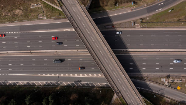 Aerial view of the M62 going towards Leeds, West Yorkshire, UK stock photo