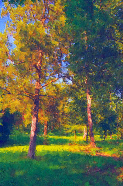 istock Oil landscape painting showing forest in spring 1312377444