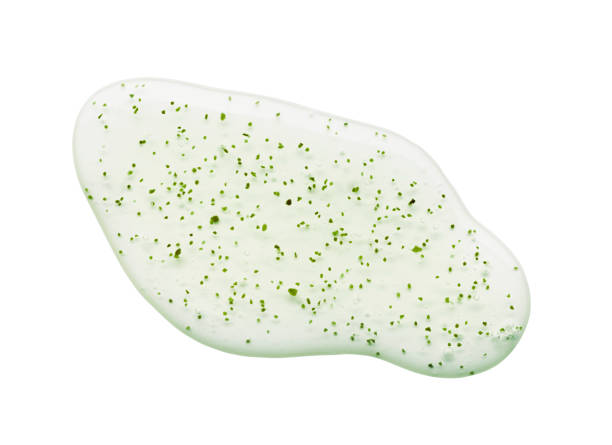 istock Cosmetic gel or cleansing foam turquoise green gray lotion emulsion cream multi-colored background 1312377524