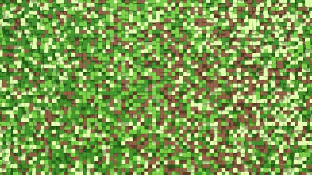 istock 3D Abstract cubes. Geometric mosaic waves pattern. Construction of hills landscape using  green grass blocks 1312380673