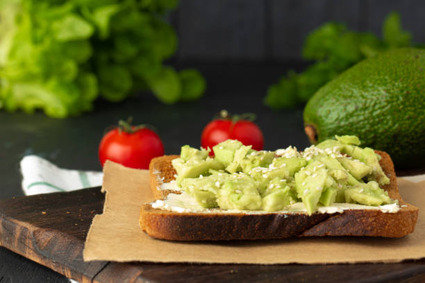 istock Fried toast with cream cheese and avocado slices 1312383203