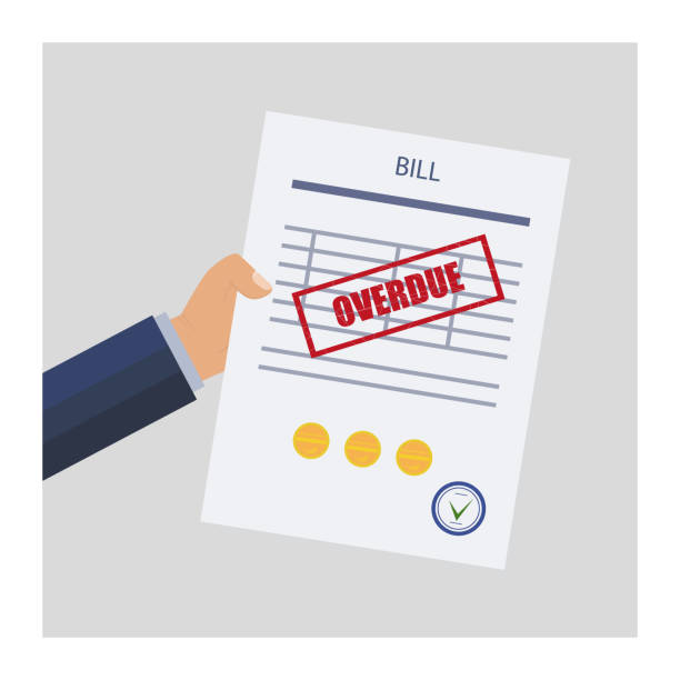 Overdue, unpaid or past due bill. A businessman's hand holds an expense document with a deferred payment.Debt or past purchase notice. Financial data and red stamp. Vector Overdue, unpaid or past due bill. A businessman's hand holds an expense document with a deferred payment.Debt or past purchase notice. Financial data and red stamp. Vector past due stock illustrations