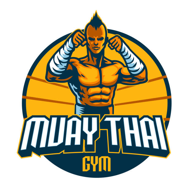 muay thai fighter mascot stance vector of muay thai fighter mascot stance wrestling logo stock illustrations