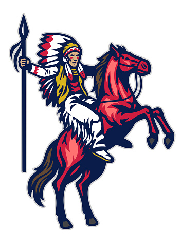 vector of native american warrior riding the standing horse