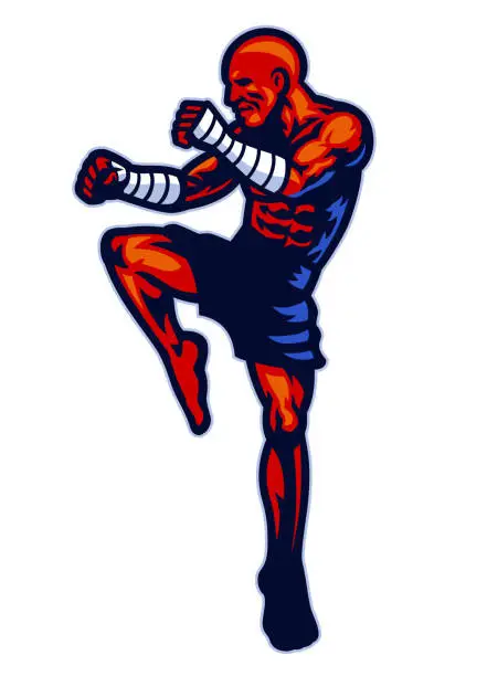 Vector illustration of muay thai fighter mascot pose