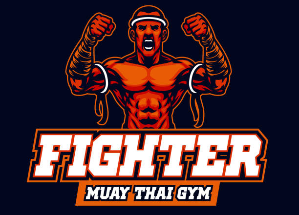 mascot of muay thai fighter vector of mascot of muay thai fighter wrestling logo stock illustrations