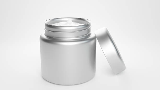 istock Metallic Plasstic Jar Mockup on white background font view  3D rendering 1312391841