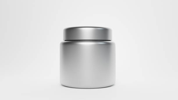 istock Metallic Plasstic Jar Mockup on white background font view  3D rendering 1312391860