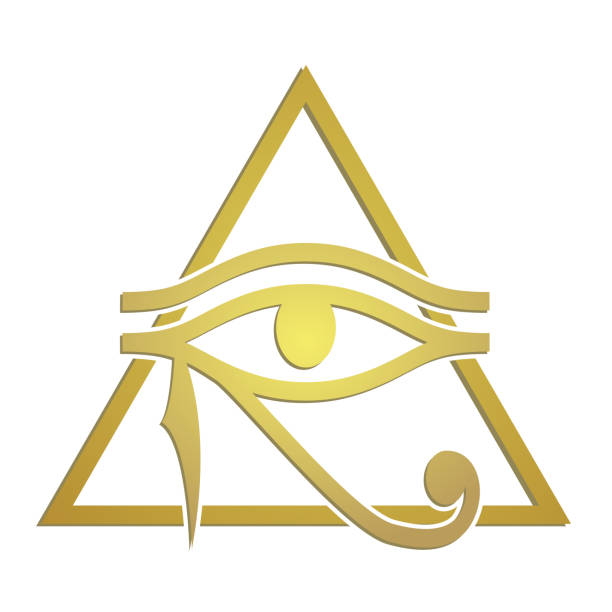 Eye of Horus inside the pyramid. Ancient Egyptian religious symbol. Amulet Wadget. Isolated vector image in gold on white background Eye of Horus inside the pyramid. Ancient Egyptian religious symbol. Amulet Wadget. Isolated vector image in gold on white background. Vector icon horus stock illustrations