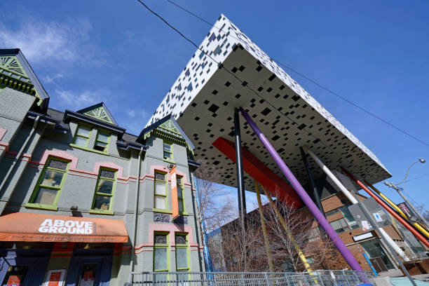 The Ontario College of Art and Design Toronto, Canada - April 5, 2021:  The Ontario College of Art and Design, with an addition built on stilts above an older building. ocad stock pictures, royalty-free photos & images