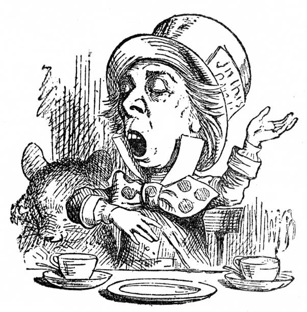 illustrazioni stock, clip art, cartoni animati e icone di tendenza di 1897 - the mad hatter - alice nel paese delle meraviglie - mad hatter