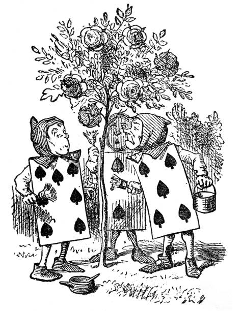 istock Three playing cards standing by a tree - Alice in Wonderland 1897 1312397783