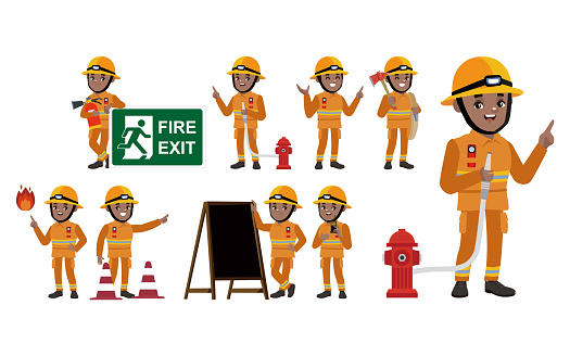 Set of fireman with different poses