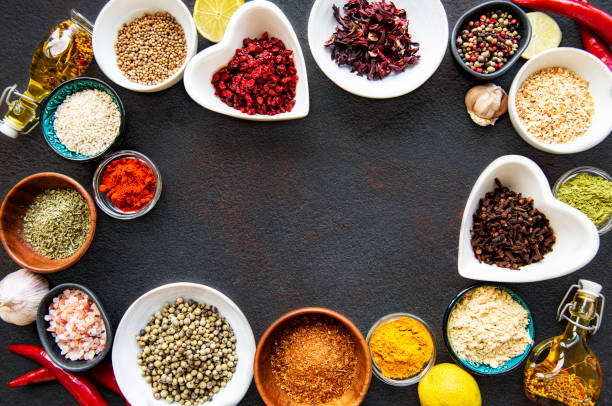 istock Various spices in a bowls on a black 1312403129