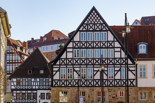 Eisenach, Thuringia, Germany - March 02, 2021: Historic houses of Eisenach in Thuringia