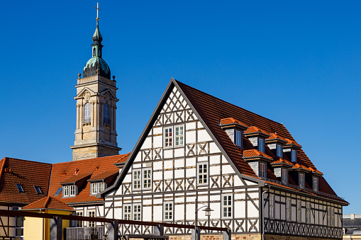 Eisenach, Thuringia, Germany - March 02, 2021: Historic houses of Eisenach in Thuringia