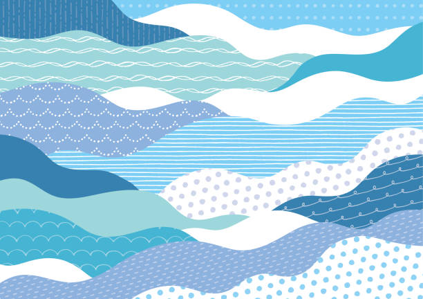 日本波パターンデザインブルー - 冷気点のイラスト素材／クリップアート素材／マンガ素材／アイコン素材