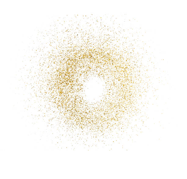 Golden splash or glittering spangles round frame with empty center. Golden glittering circle.