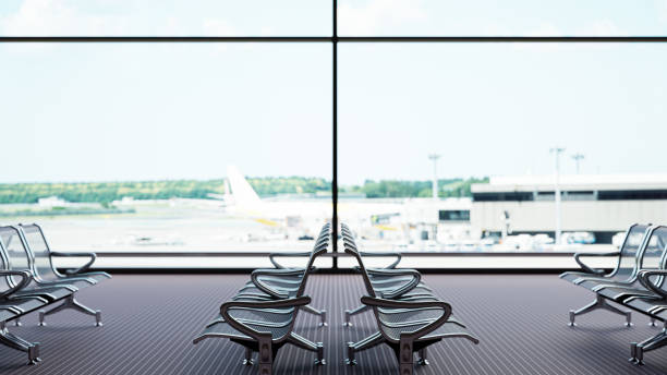 istock Empty seat in the airport  departure lounge. 3D Render 1312417708