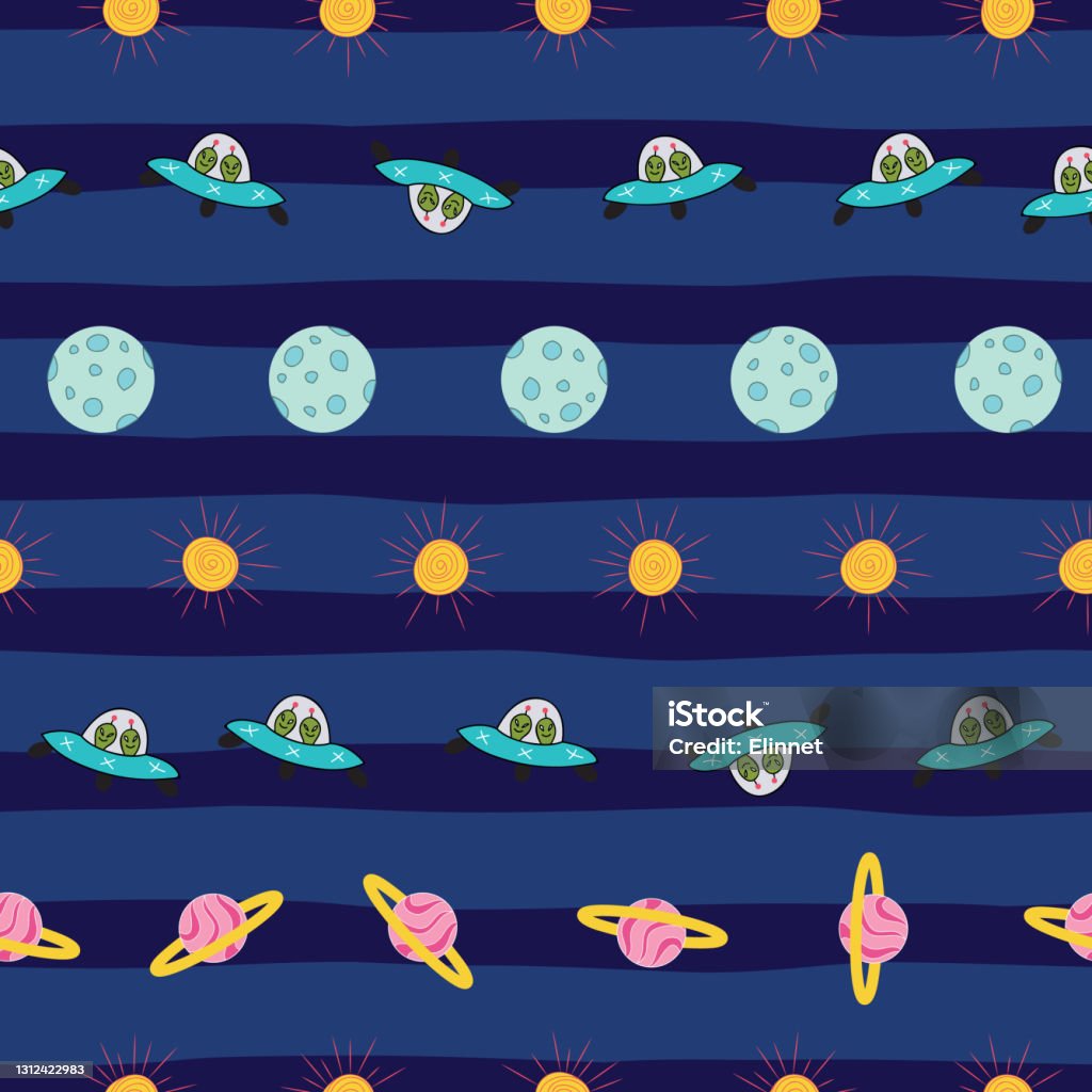 Repeatable Space Pattern Colorful Outer Space Repeat Pattern On Blue Stripes Stock Illustration ...