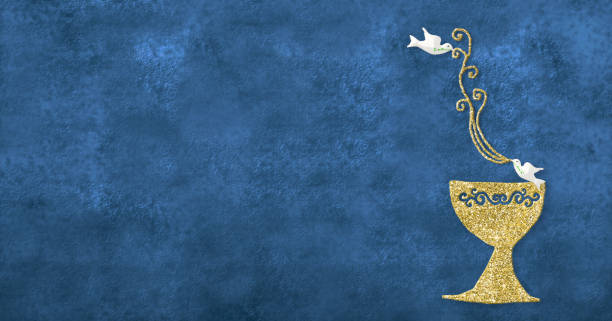 Christening, background for card invitations. Baptism font in gold glitter and two doves holding an ornament on blue background with empty space for text and photos Christening, background for card invitations. Baptism font in gold glitter and two doves holding an ornament on blue background with empty space for text and photos baptismal font stock pictures, royalty-free photos & images