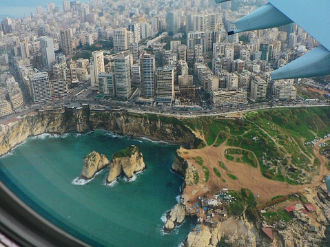 An aerial view of Beirut city as seen from the plane