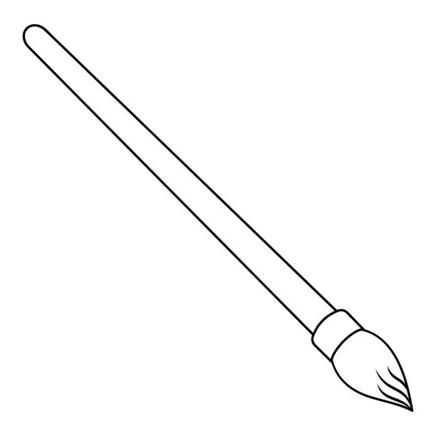 Vector illustration of Brush for painting with paints. Sketch. Artistic coloring tool. Vector illustration. Coloring book for children. A brush with stiff bristles. Device for creativity. Outline on a white isolated background. Doodle style.