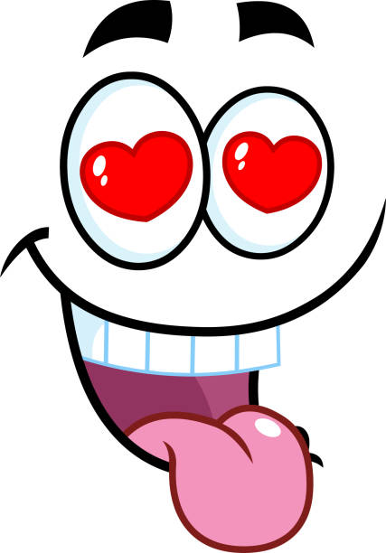Smiling Love Cartoon Funny Face With Red Hearts Eyes Stock Illustration -  Download Image Now - iStock