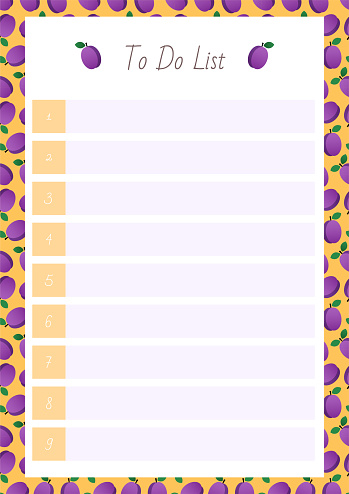 Notebook page on a background of a cute plum pattern. Vector 10 ESP.