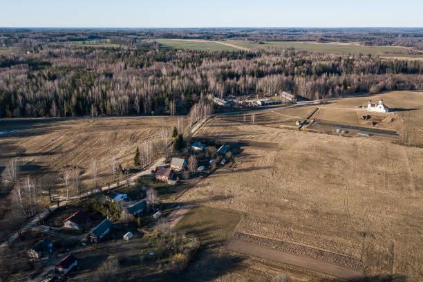 istock Sieksate Lutheran Church and Monastery Complex, Latvia. Captured from above 1312437021