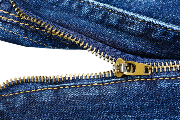 istock Blue jeans with zipper on white background, top view 1312439896