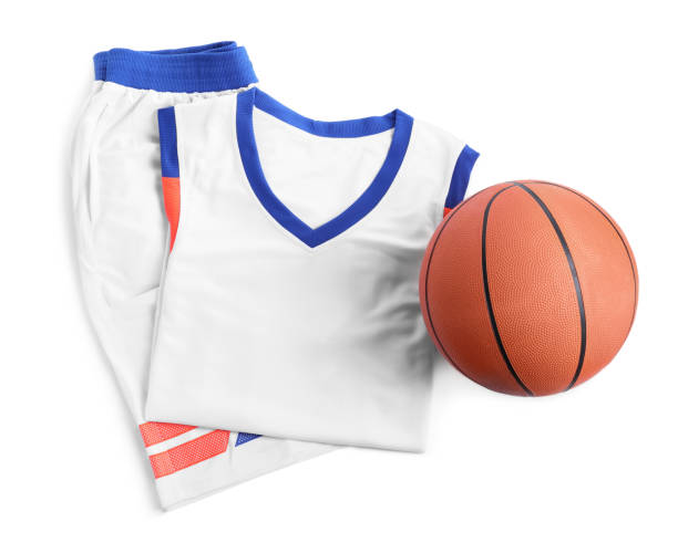 istock Basketball uniform and ball on white background, top view 1312441106