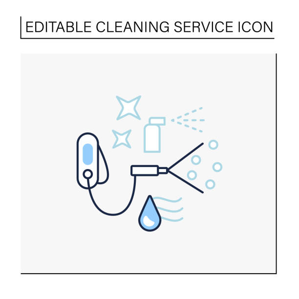 Sanitization services line icon Sanitization services line icon. Sterilization houses process. Room disinfection, handheld devices cleaning customizable. Cleaning service concept. Isolated vector illustration.Editable stroke mop of pictures stock illustrations